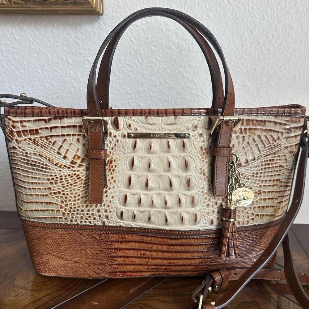 Brahmin Medium Asher Tote Bag Multi Banyan Striped Lining Croc Leather Shoulder